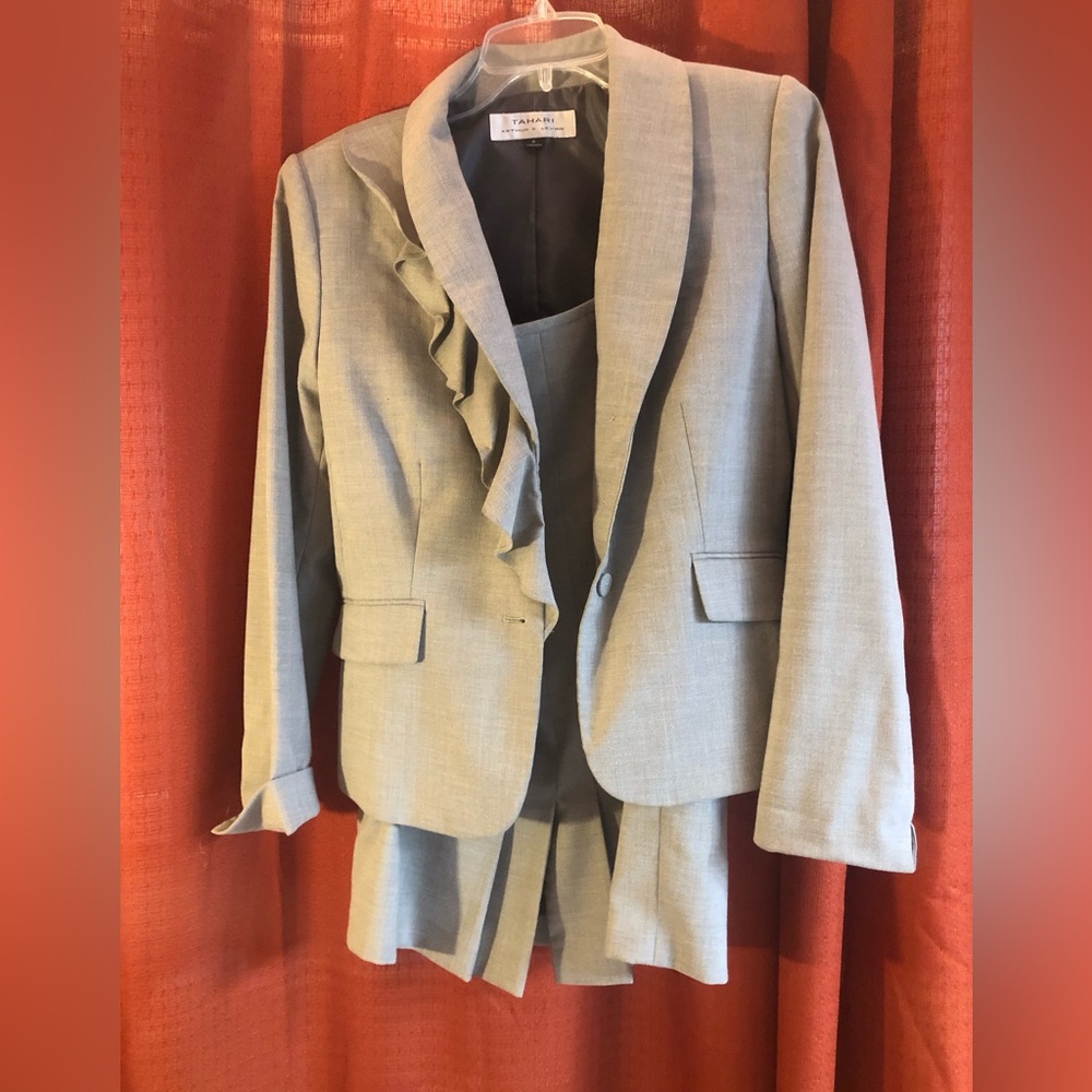 Gray Ruffle Skirt Suit Set